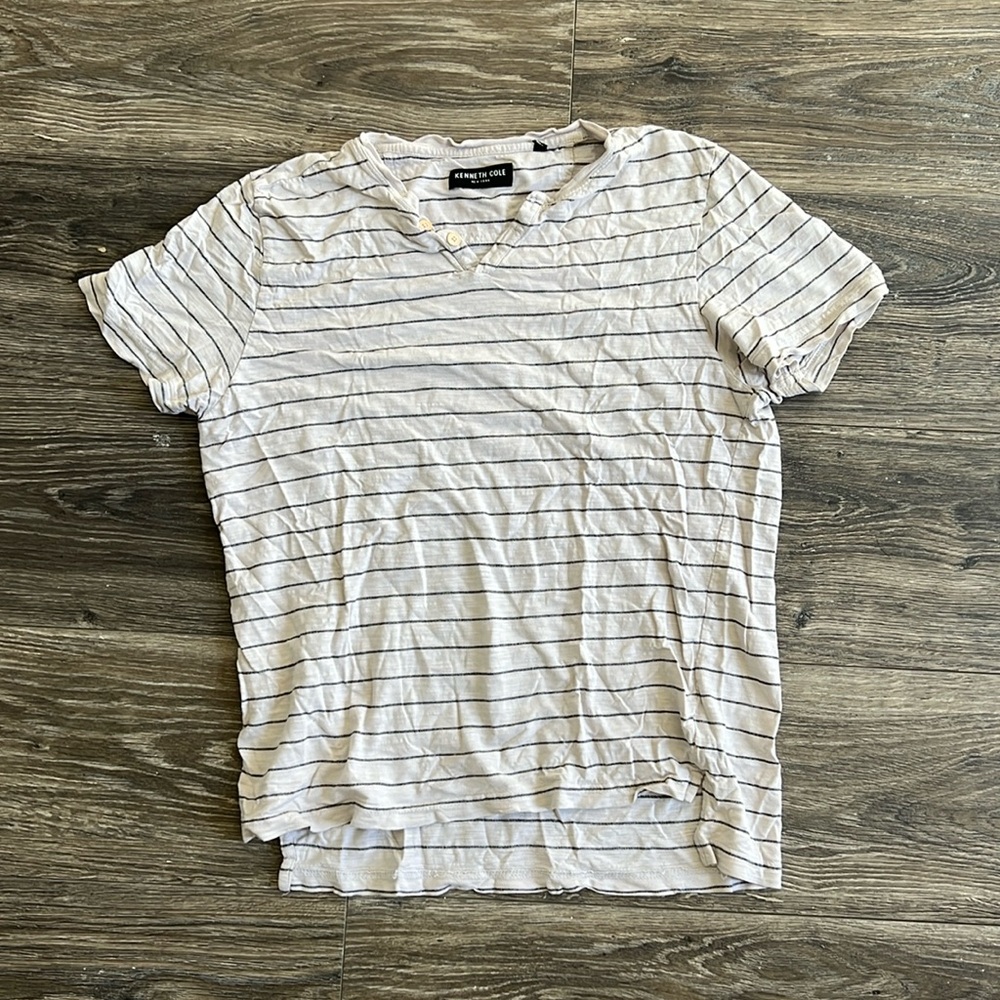 Kenneth Cole New York V-Neck Black and White Stripe T-Shirt